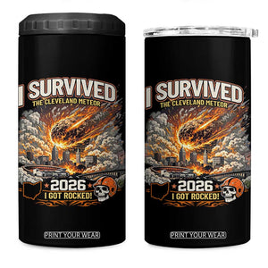 I Survived The Cleveland Meteor 2026 4 in 1 Can Cooler Tumbler Funny Ohio Apocalypse Meme Vintage Football Fan Humor TS02 One Size: 16 oz Black Print Your Wear