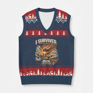 I Survived The Cleveland Meteor 2026 V-Neck Knit Sweater Vest Funny Ohio Apocalypse Meme Vintage Football Fan Humor TS02 Navy Red Print Your Wear