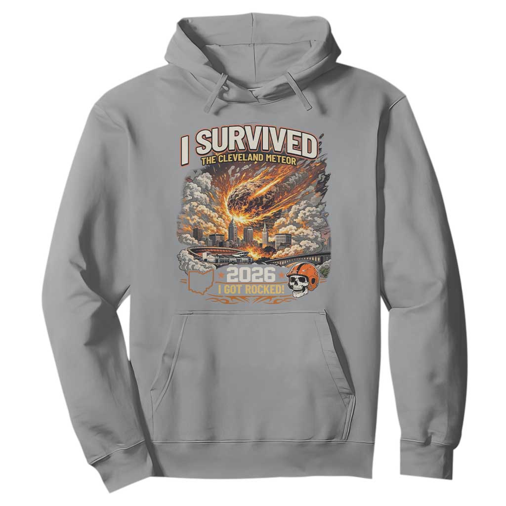 I Survived The Cleveland Meteor 2026 Hoodie Funny Ohio Apocalypse Meme Vintage Football Fan Humor TS02 Sport Gray Print Your Wear
