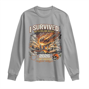 I Survived The Cleveland Meteor 2026 Long Sleeve Shirt Funny Ohio Apocalypse Meme Vintage Football Fan Humor TS02 Sport Gray Print Your Wear