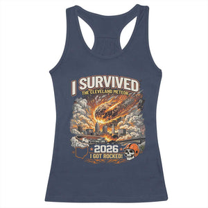 I Survived The Cleveland Meteor 2026 Racerback Tank Top Funny Ohio Apocalypse Meme Vintage Football Fan Humor TS02 Navy Print Your Wear