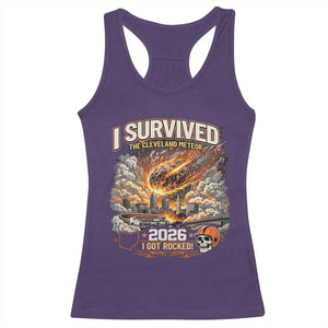 I Survived The Cleveland Meteor 2026 Racerback Tank Top Funny Ohio Apocalypse Meme Vintage Football Fan Humor TS02 Purple Print Your Wear