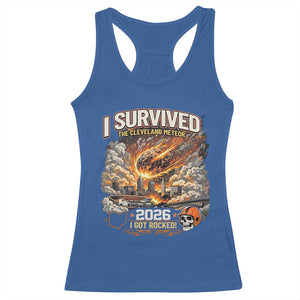 I Survived The Cleveland Meteor 2026 Racerback Tank Top Funny Ohio Apocalypse Meme Vintage Football Fan Humor TS02 Royal Blue Print Your Wear