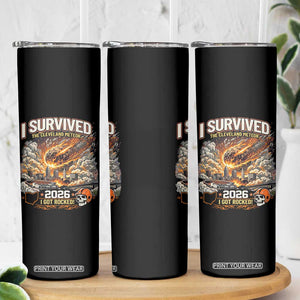 I Survived The Cleveland Meteor 2026 Skinny Tumbler Funny Ohio Apocalypse Meme Vintage Football Fan Humor TS02 Print Your Wear