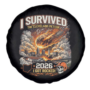 I Survived The Cleveland Meteor 2026 Spare Tire Cover Funny Ohio Apocalypse Meme Vintage Football Fan Humor TS02 Print Your Wear