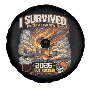 I Survived The Cleveland Meteor 2026 Spare Tire Cover Funny Ohio Apocalypse Meme Vintage Football Fan Humor TS02 Print Your Wear