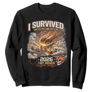 I Survived The Cleveland Meteor 2026 Sweatshirt Funny Ohio Apocalypse Meme Vintage Football Fan Humor TS02 Black Print Your Wear
