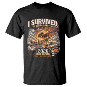 I Survived The Cleveland Meteor 2026 T Shirt Funny Ohio Apocalypse Meme Vintage Football Fan Humor TS02 Black Print Your Wear