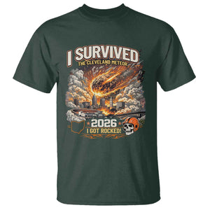 I Survived The Cleveland Meteor 2026 T Shirt Funny Ohio Apocalypse Meme Vintage Football Fan Humor TS02 Dark Forest Green Print Your Wear