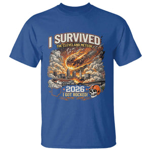 I Survived The Cleveland Meteor 2026 T Shirt Funny Ohio Apocalypse Meme Vintage Football Fan Humor TS02 Royal Blue Print Your Wear