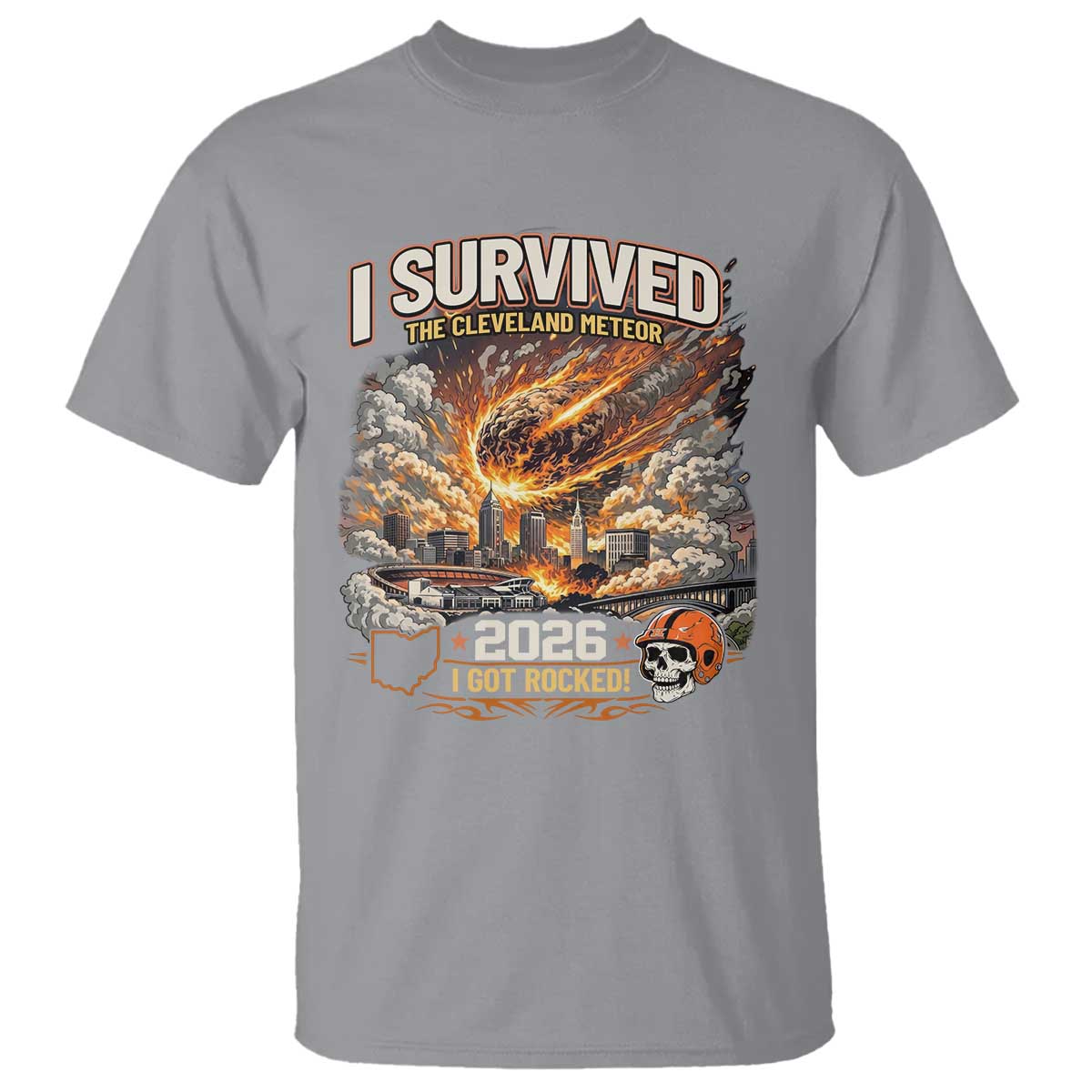 I Survived The Cleveland Meteor 2026 T Shirt Funny Ohio Apocalypse Meme Vintage Football Fan Humor TS02 Sport Gray Print Your Wear