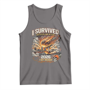 I Survived The Cleveland Meteor 2026 Tank Top Funny Ohio Apocalypse Meme Vintage Football Fan Humor TS02 Deep Heather Print Your Wear