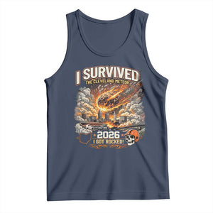 I Survived The Cleveland Meteor 2026 Tank Top Funny Ohio Apocalypse Meme Vintage Football Fan Humor TS02 Navy Print Your Wear
