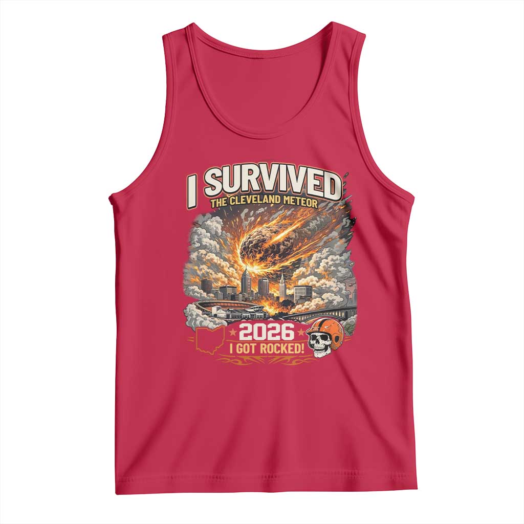 I Survived The Cleveland Meteor 2026 Tank Top Funny Ohio Apocalypse Meme Vintage Football Fan Humor TS02 Red Print Your Wear