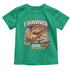 I Survived The Cleveland Meteor 2026 Toddler T Shirt Funny Ohio Apocalypse Meme Vintage Football Fan Humor TS02 Irish Green Print Your Wear
