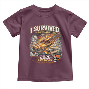 I Survived The Cleveland Meteor 2026 Toddler T Shirt Funny Ohio Apocalypse Meme Vintage Football Fan Humor TS02 Maroon Print Your Wear