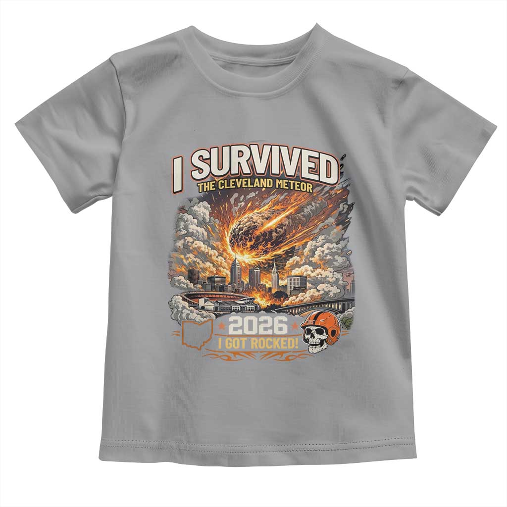 I Survived The Cleveland Meteor 2026 Toddler T Shirt Funny Ohio Apocalypse Meme Vintage Football Fan Humor TS02 Sport Gray Print Your Wear