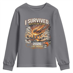 I Survived The Cleveland Meteor 2026 Youth Sweatshirt Funny Ohio Apocalypse Meme Vintage Football Fan Humor TS02 Charcoal Print Your Wear
