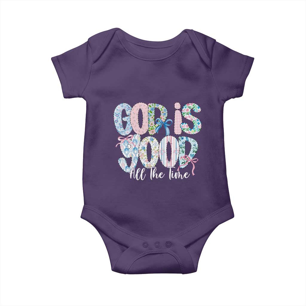 God Is Good All The Time Coquette Christian Faith Baby Onesie Floral Patchwork Aesthetic Bow Cute Religious Gift TS02 Purple Print Your Wear