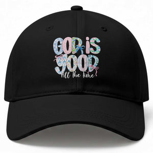 God Is Good All The Time Coquette Christian Faith Baseball Cap Floral Patchwork Aesthetic Bow Cute Religious Gift TS02 Print Your Wear