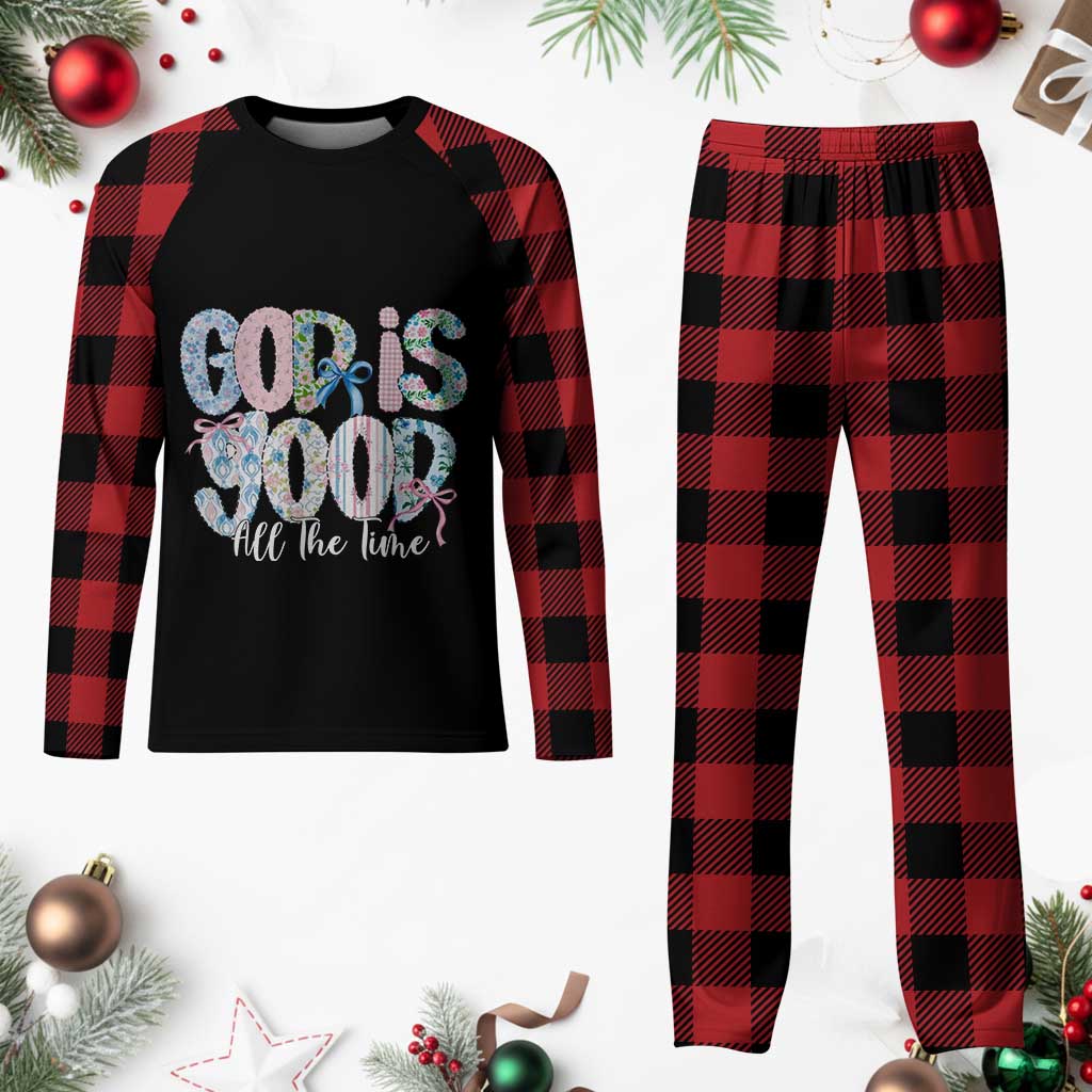 God Is Good All The Time Coquette Christian Faith Plaid Pajama Set Floral Patchwork Aesthetic Bow Cute Religious Gift TS02 Buffalo Plaid Print Your Wear