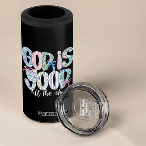 God Is Good All The Time Coquette Christian Faith 4 in 1 Can Cooler Tumbler Floral Patchwork Aesthetic Bow Cute Religious Gift TS02 Print Your Wear