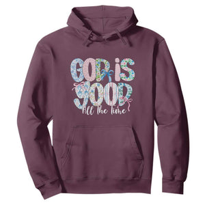 God Is Good All The Time Coquette Christian Faith Hoodie Floral Patchwork Aesthetic Bow Cute Religious Gift TS02 Maroon Print Your Wear