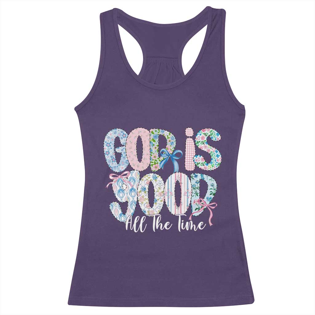 God Is Good All The Time Coquette Christian Faith Racerback Tank Top Floral Patchwork Aesthetic Bow Cute Religious Gift TS02 Purple Print Your Wear