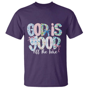 God Is Good All The Time Coquette Christian Faith T Shirt Floral Patchwork Aesthetic Bow Cute Religious Gift TS02 Purple Print Your Wear