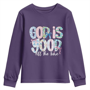God Is Good All The Time Coquette Christian Faith Youth Sweatshirt Floral Patchwork Aesthetic Bow Cute Religious Gift TS02 Purple Print Your Wear