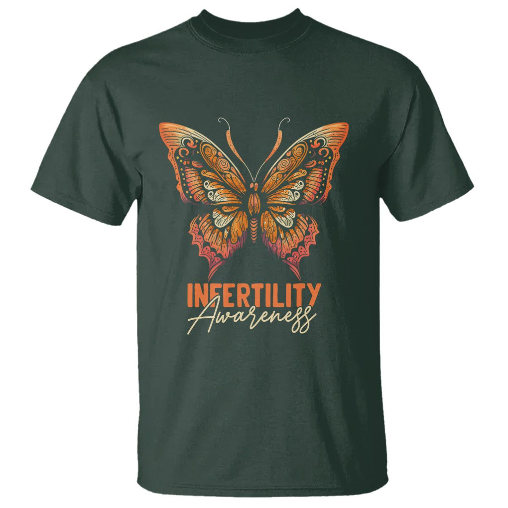 Infertility Awareness T Shirt IVF Orange Week Support Squad Butterfly TS02 Dark Forest Green Printyourwear