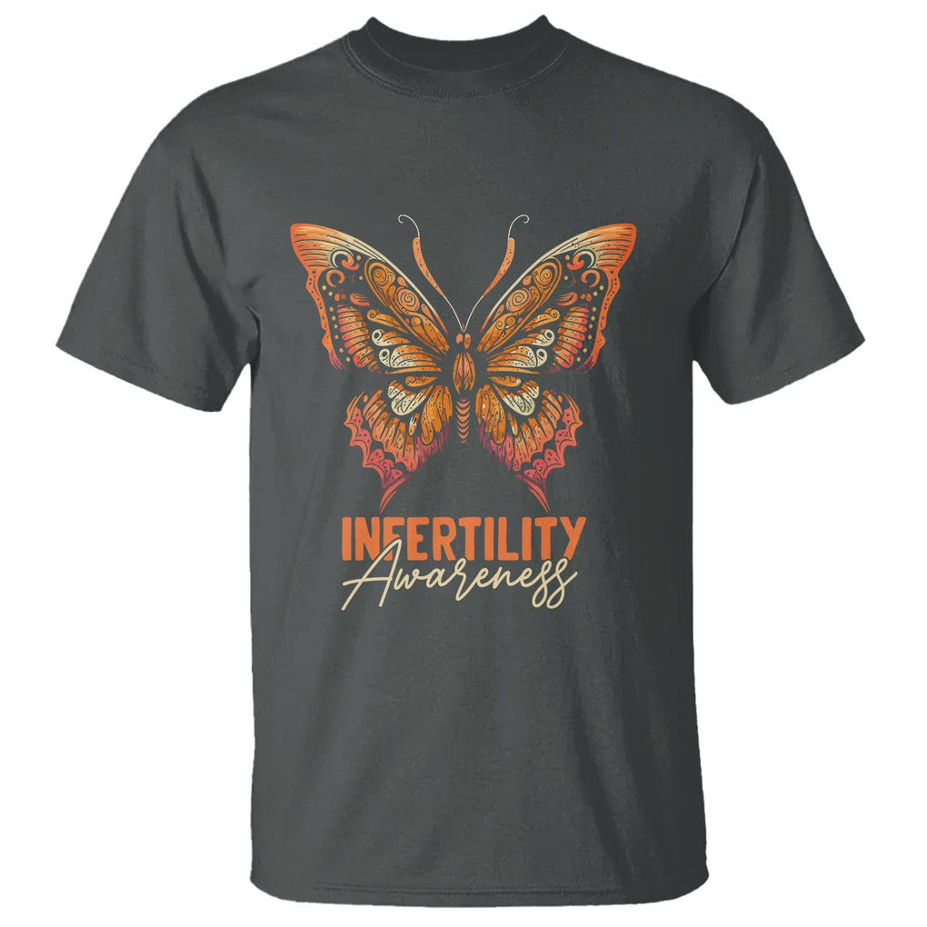Infertility Awareness T Shirt IVF Orange Week Support Squad Butterfly TS02 Dark Heather Printyourwear