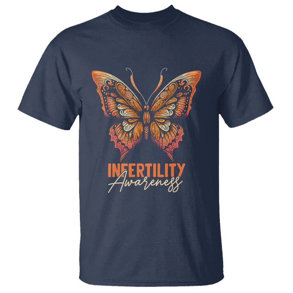 Infertility Awareness T Shirt IVF Orange Week Support Squad Butterfly TS02 Navy Printyourwear