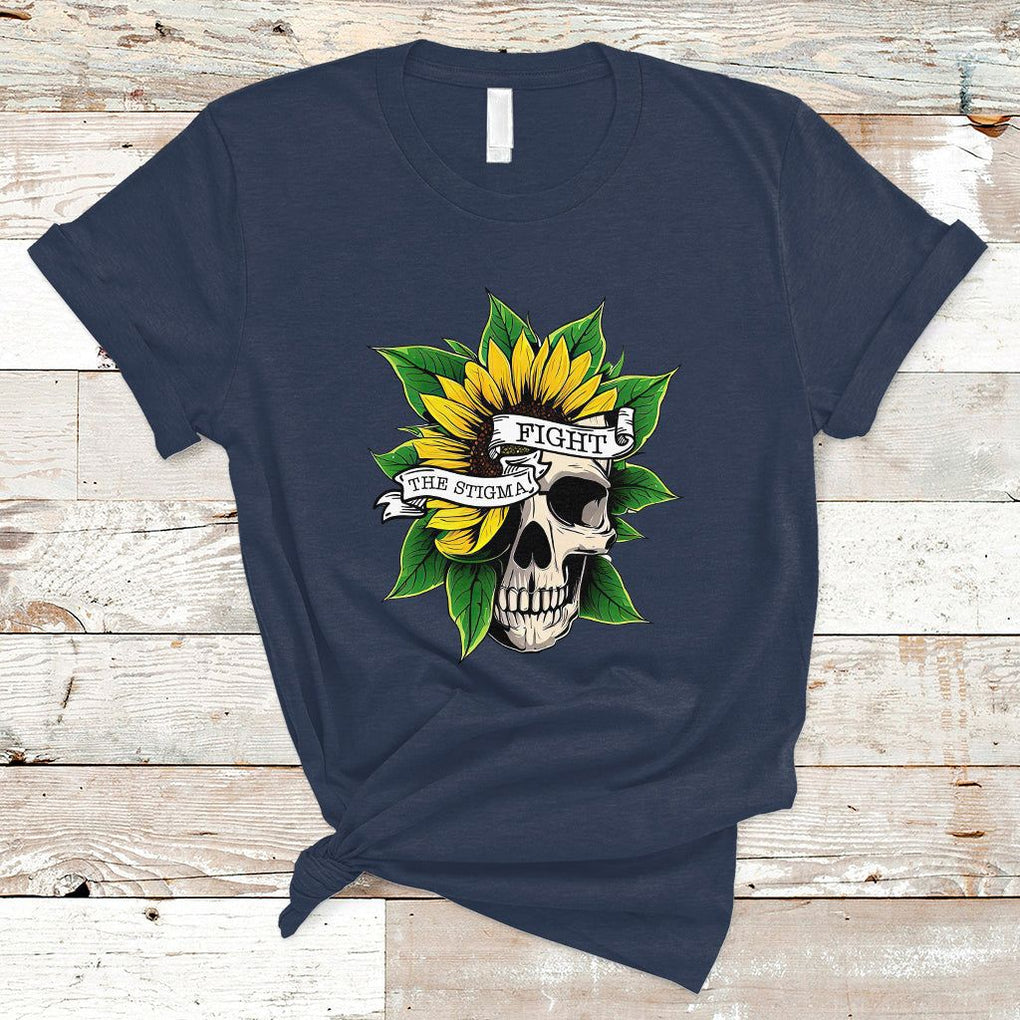 Mental Health Matters T Shirt Fight the Stigma Flower Skull Support Mental Health Awareness TS02 Navy Printyourwear