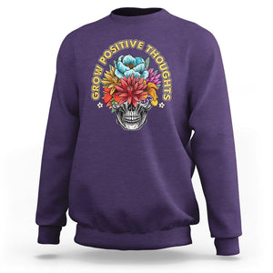 Mental Health Matters Sweatshirt Grow Positive Thoughts Mental Health Awareness Groovy Retro Floral Skull With Flowers TS02 Purple Printyourwear