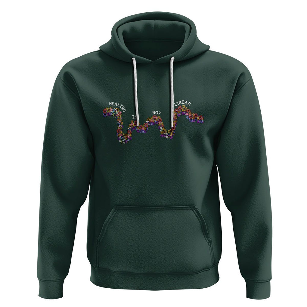 Mental Health Matters Hoodie Healing Is Not Linear Mental Health Awareness Flowers Linear TS02 Dark Forest Green Printyourwear