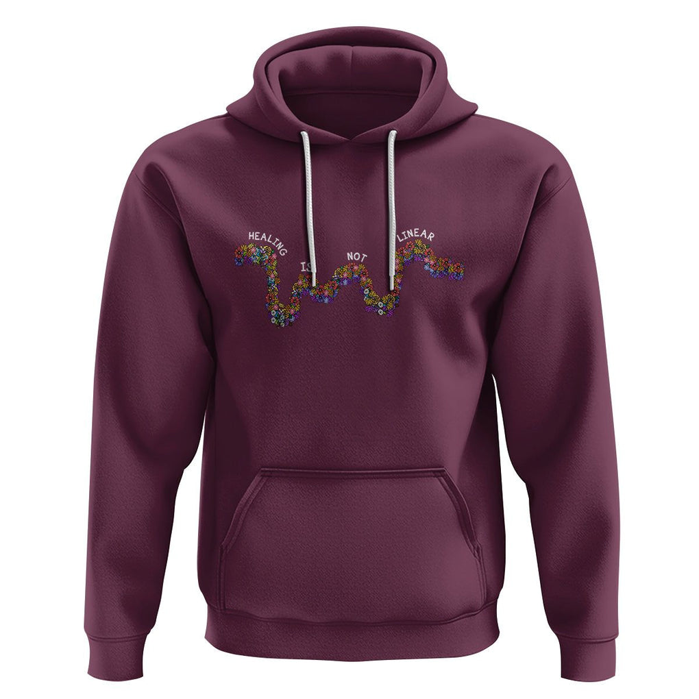 Mental Health Matters Hoodie Healing Is Not Linear Mental Health Awareness Flowers Linear TS02 Maroon Printyourwear