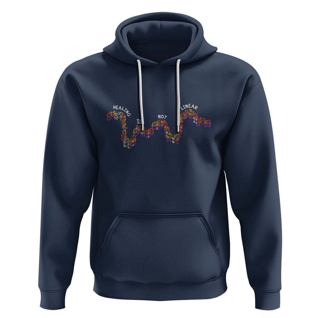 Mental Health Matters Hoodie Healing Is Not Linear Mental Health Awareness Flowers Linear TS02 Navy Printyourwear