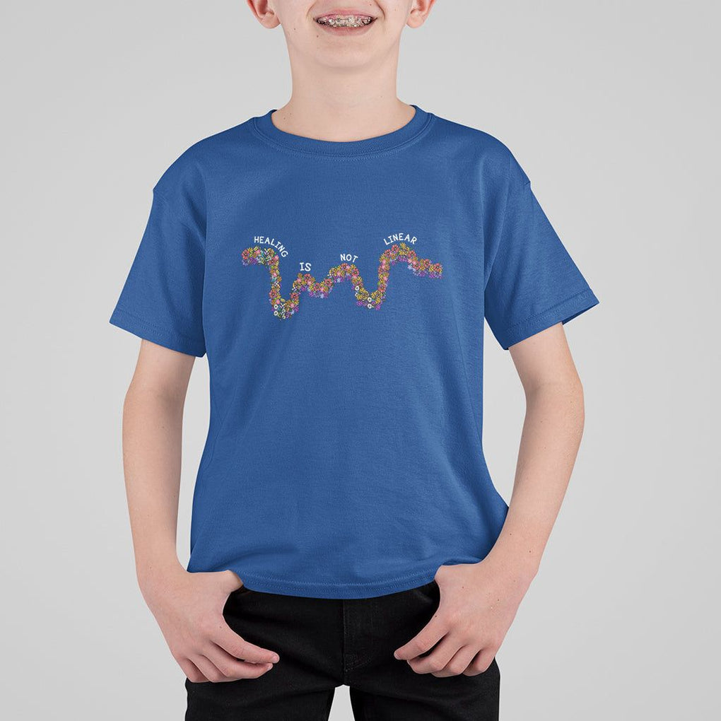 Mental Health Matters T Shirt For Kid Healing Is Not Linear Mental Health Awareness Flowers Linear TS02 Royal Blue Printyourwear