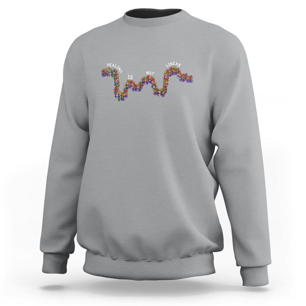 Mental Health Matters Sweatshirt Healing Is Not Linear Mental Health Awareness Flowers Linear TS02 Sport Gray Printyourwear