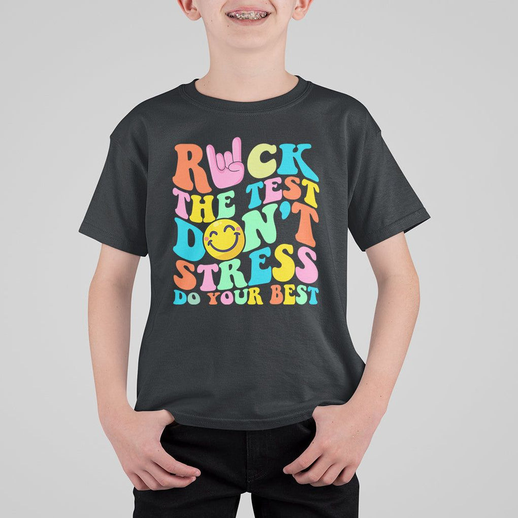 Funny Teacher T Shirt For Kid Teachers Rock The Test Don't Stress Just Do Your Best Funny Testing Day TS02 Black Printyourwear