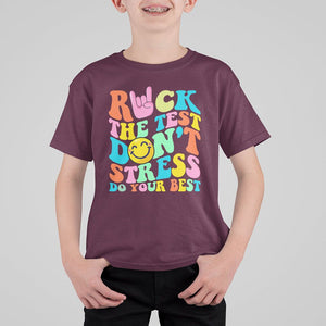 Funny Teacher T Shirt For Kid Teachers Rock The Test Don't Stress Just Do Your Best Funny Testing Day TS02 Maroon Printyourwear