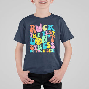 Funny Teacher T Shirt For Kid Teachers Rock The Test Don't Stress Just Do Your Best Funny Testing Day TS02 Navy Printyourwear