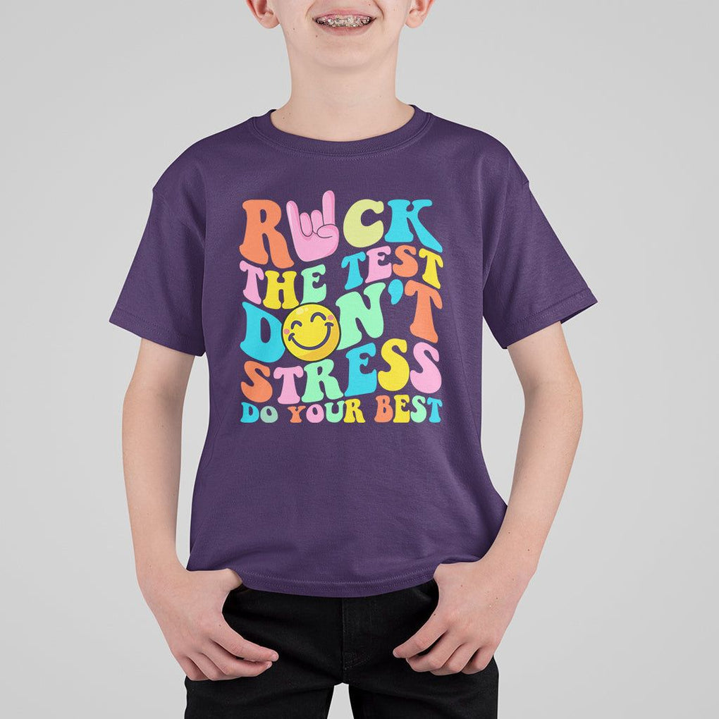 Funny Teacher T Shirt For Kid Teachers Rock The Test Don't Stress Just Do Your Best Funny Testing Day TS02 Purple Printyourwear