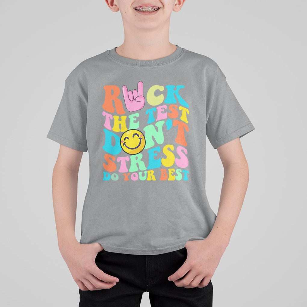 Funny Teacher T Shirt For Kid Teachers Rock The Test Don't Stress Just Do Your Best Funny Testing Day TS02 Sport Gray Printyourwear
