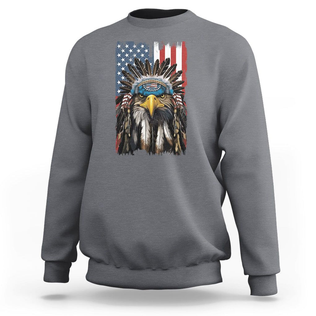 Native American Eagle Sweatshirt Patriotic US Flag 4th of July TS02 Charcoal Print Your Wear
