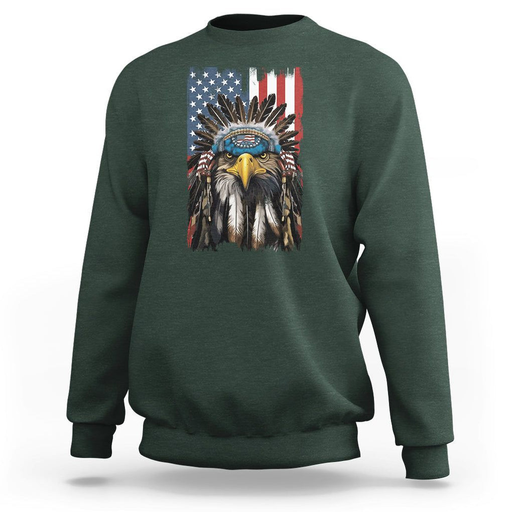 Native American Eagle Sweatshirt Patriotic US Flag 4th of July TS02 Dark Forest Green Print Your Wear