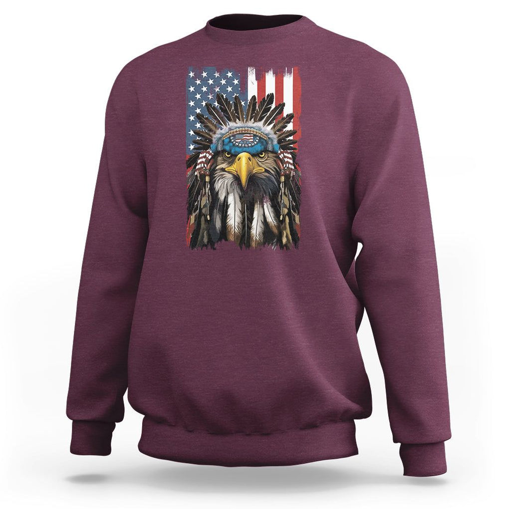 Native American Eagle Sweatshirt Patriotic US Flag 4th of July TS02 Maroon Print Your Wear