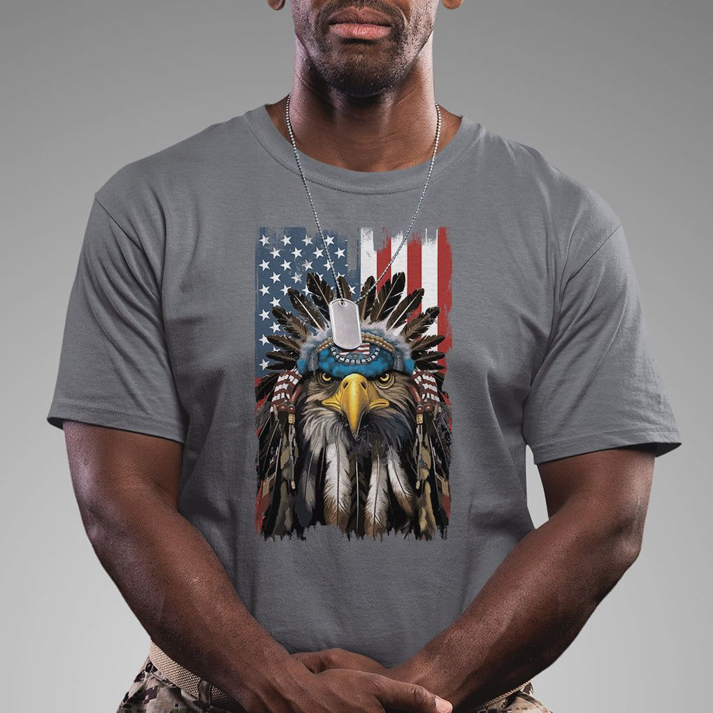 Native American Eagle T Shirt Patriotic US Flag 4th of July TS02 Charcoal Print Your Wear