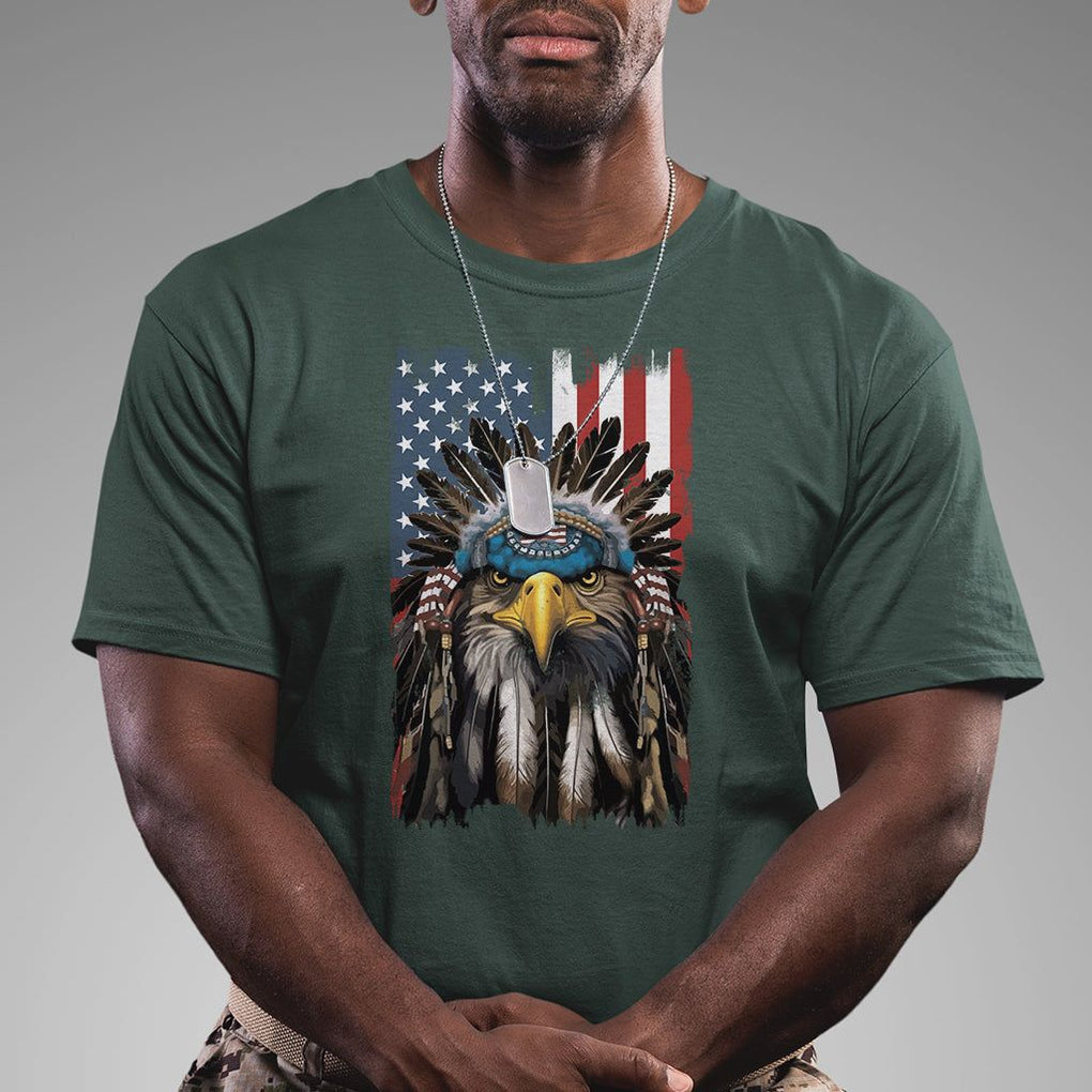 Native American Eagle T Shirt Patriotic US Flag 4th of July TS02 Dark Forest Green Print Your Wear